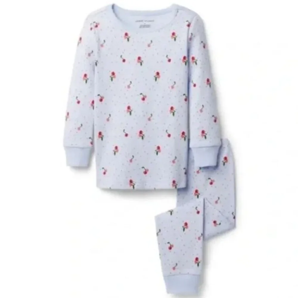 NWT Janie and Jack Blue Cherry Print 2-Piece Pajama Set Size 12‎